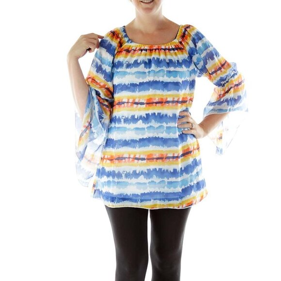 new directions Tops - New Direction Blue White Off Shoulder Blouse